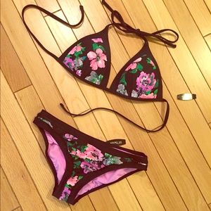 NWT Adore Me 2 Piece Black & Pink Floral Bikini
